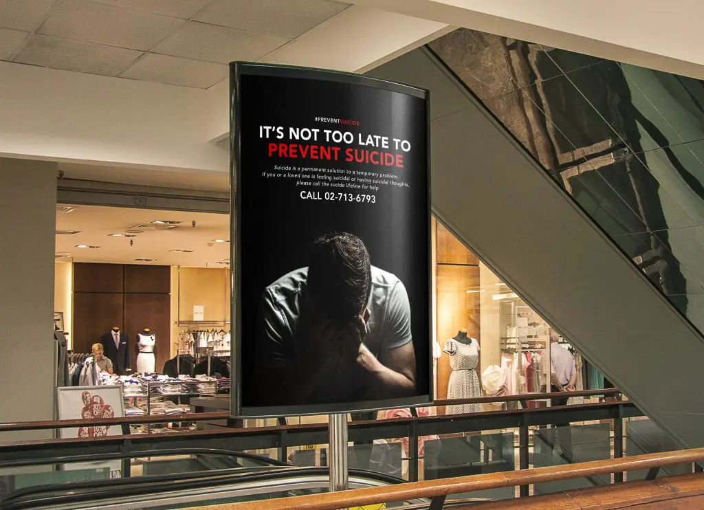 Prevent Suicide Ad Campaign (PSA) 11 Indoor Advertising Poster MockUp