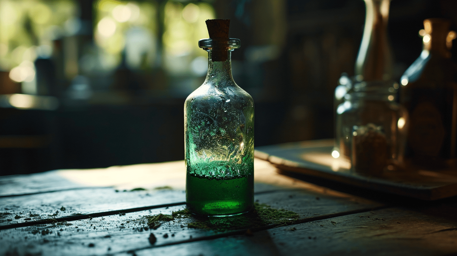 runbkk cinematic still of bottle of green poison for business bdfca011 eb21 46c7 94b1 5ff4bc798920 min
